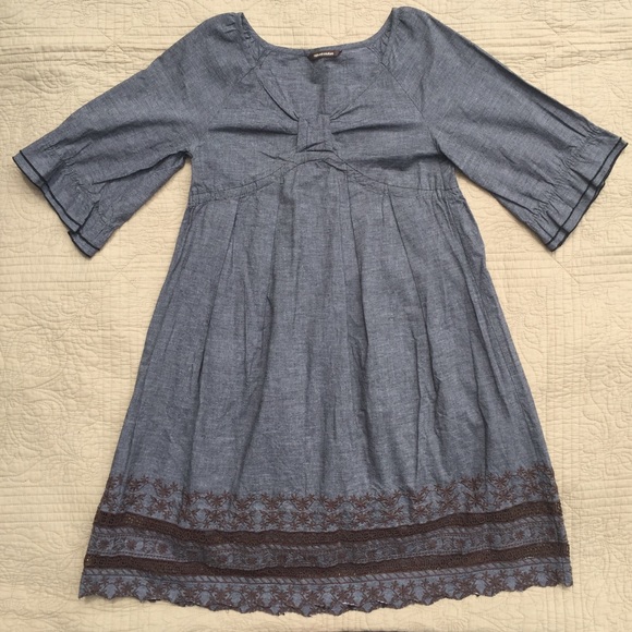 Denim Bell Sleeve A Line Dress - Picture 1 of 6